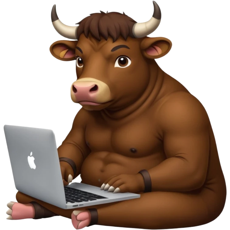 bull sitting in front of a macbook, working  emoji