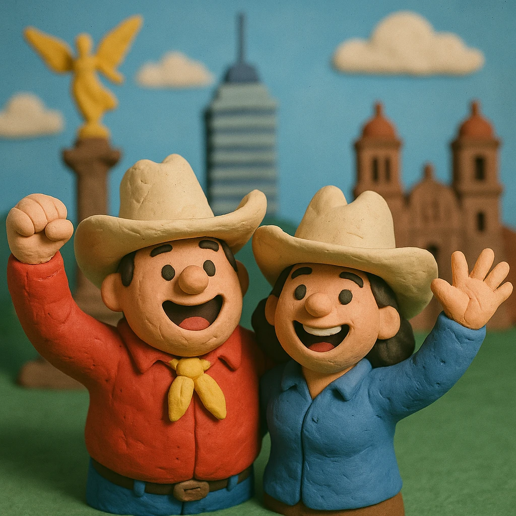 Texans looking jubilant, Mexico City landmarks behind them emoji