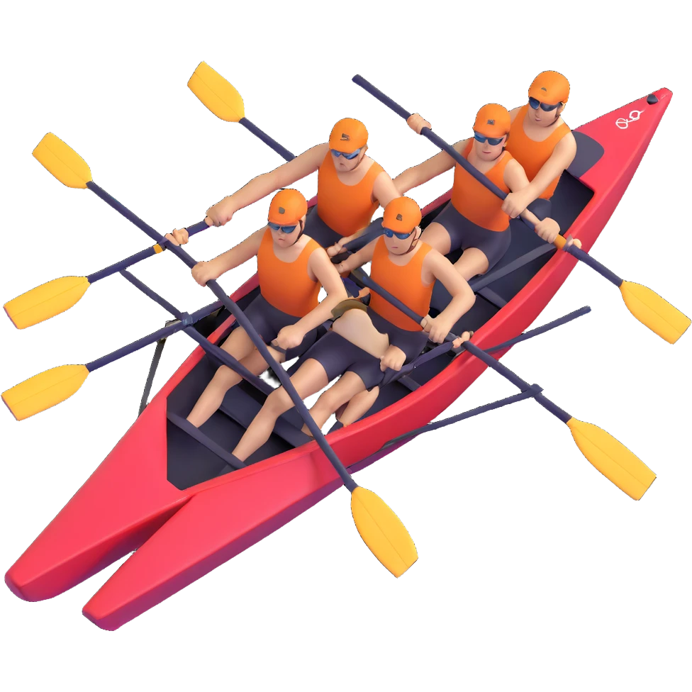 four-person Olympic rowing boat with professional racing style, four rowers included, detailed, top-down view emoji