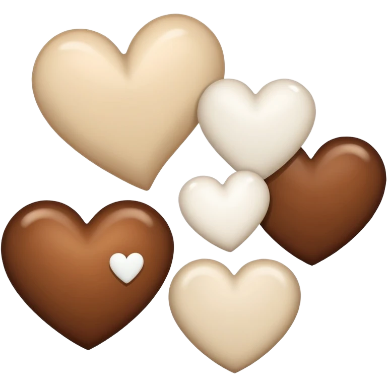 Una secuencia donde inicie un corazón de color café al lado de este un corazón de color beig y al lado de este un corazón de color blanco  emoji