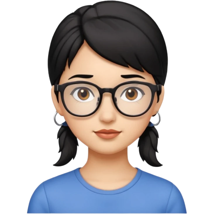 Ragazza con i capelli corti neri con una mezza coda con gli occhiali e gli occhi marroni emoji