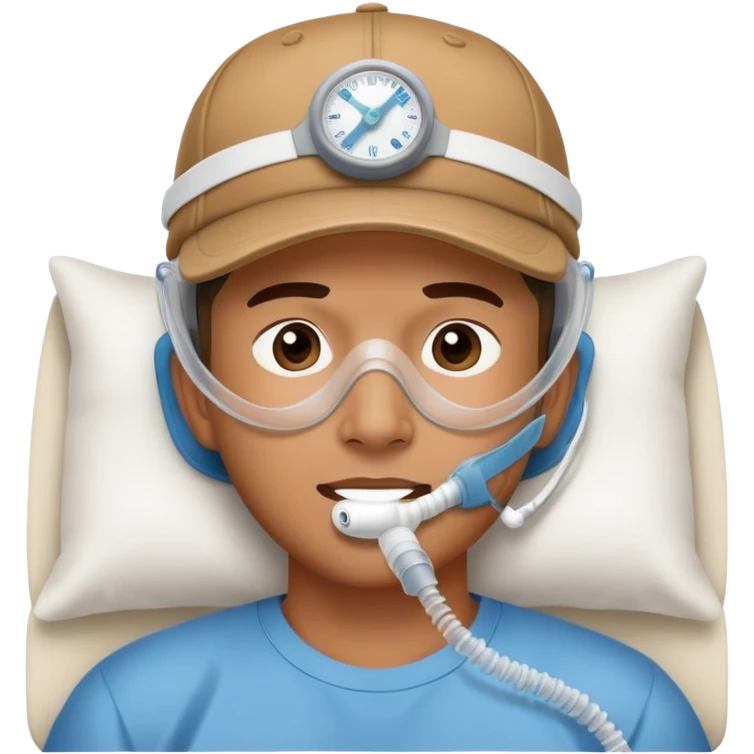 cpap face mask on guy wearing backwards baseball hat emoji