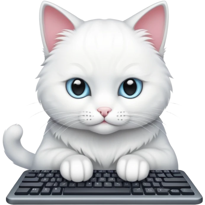 white hacker cat typing on a keyboard emoji