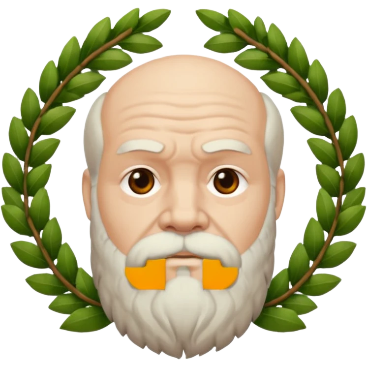 Socrates thinking, ancient Greek philosopher, thoughtful expression, beard, laurel wreath emoji