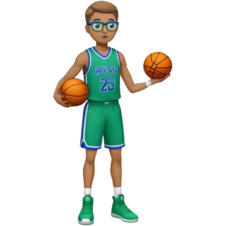 full body white male basketball wearing glasses in blue an green uniform emoji