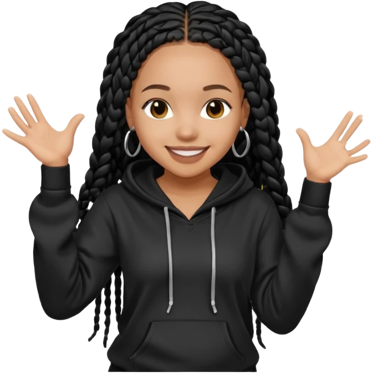African American girl light skin complextion long black box braids  wearing plain black hoodie dancing emoji