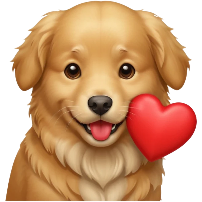 A dog holding a heart in its mouth (modelled after a Golden Retriever) emoji