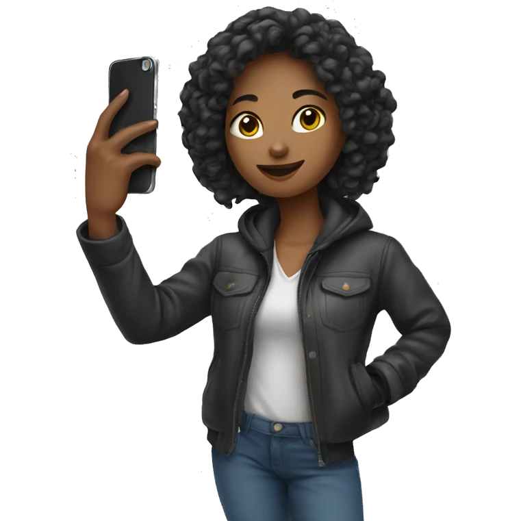 girl taking selfie in jacket emoji