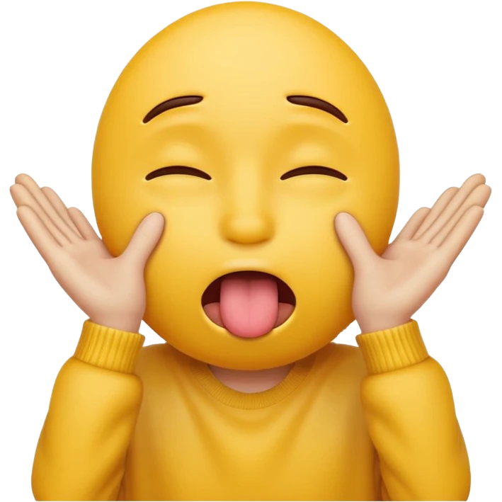 yellow emoji face with both hands covering eyes, tongue out, silly expression emoji