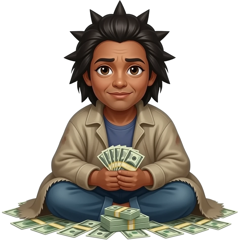 돈 많이 써서 거지 된 파마한 여성 만들어줘 emoji