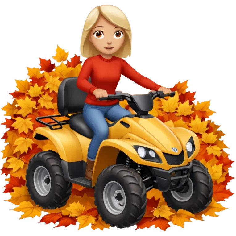 Girl driving a four wheeler through a pile of fall leaves emoji