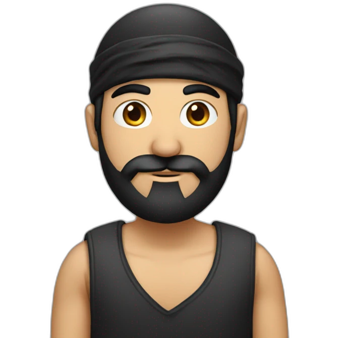turkish man in bandana with black hair and black round beard emoji