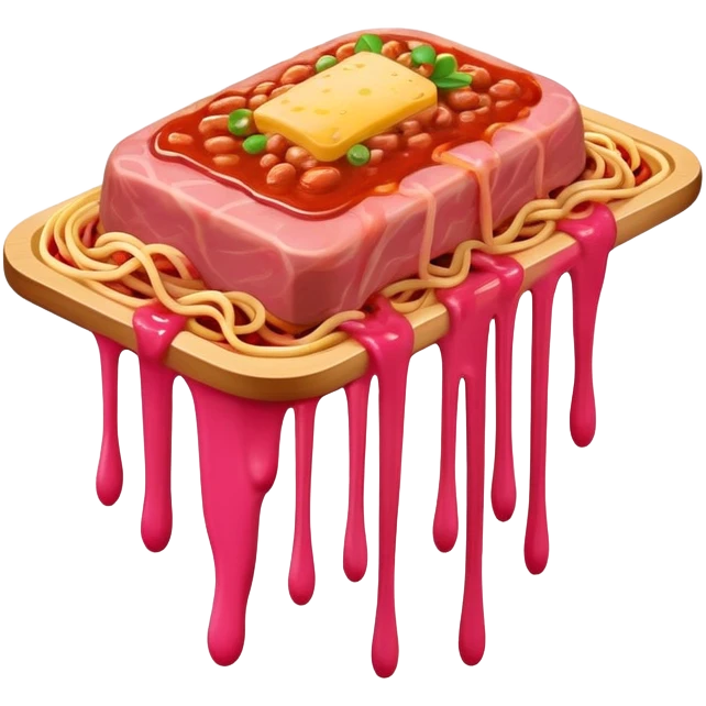  SPAM meat melted pink dripping sauce flying spaghetti  emoji