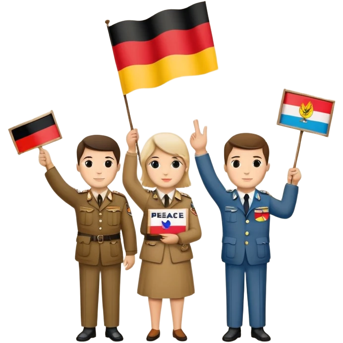 people holding protest signs, Berlin Wall in the background, peace dove, East and West Germany flags, 1950s and 60s emoji