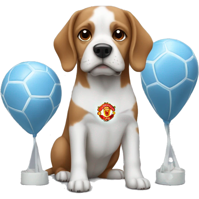 Dog with man united and Man City emoji