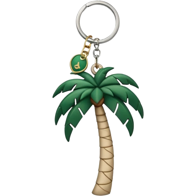 light beige keychain with a dark green palm tree charm, emoji style emoji