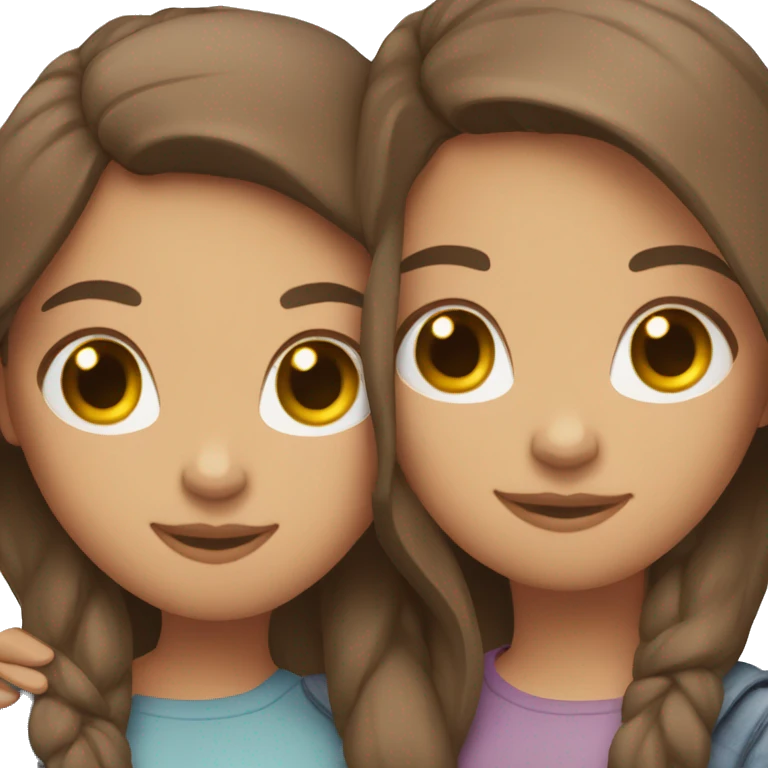 two best friends with straight brunette hair hugging emoji