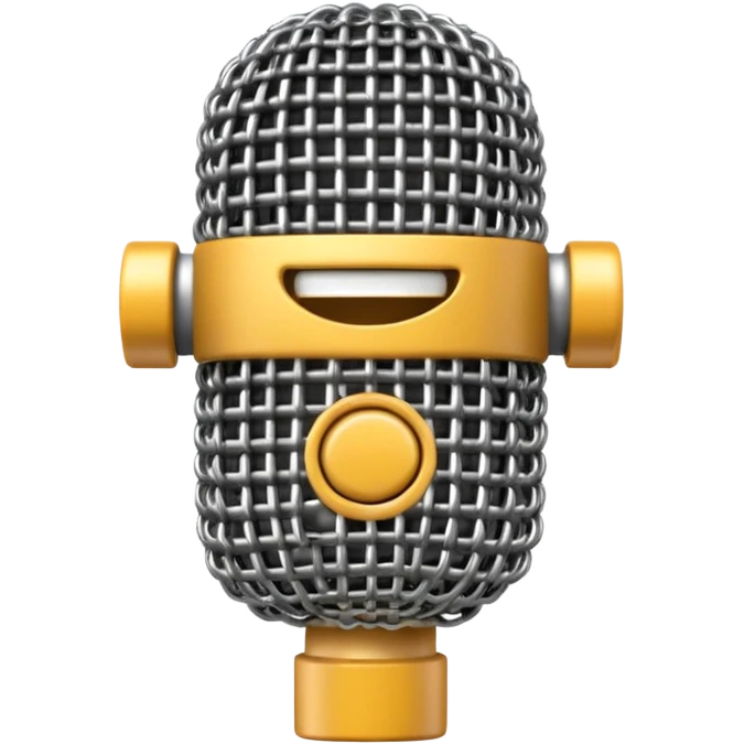3D render of Microphone Head, made of interlocking chainmail metal rings, wire mesh texture, visible holes and negative space, metallic silver and grey, high contrast shadows, Apple emoji style, isolated on white background --v 6.0. emoji