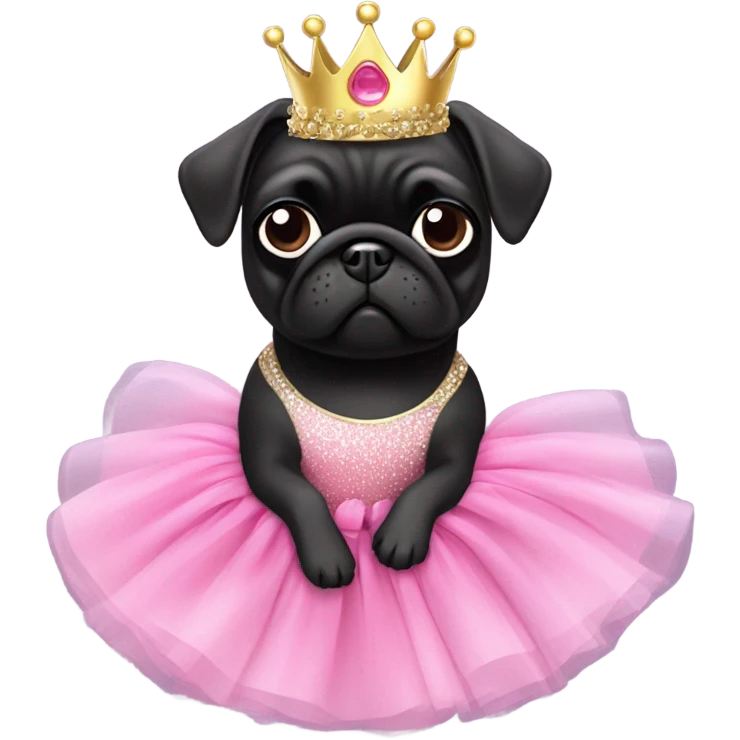 Black pug as a princess in pink tutu dress emoji