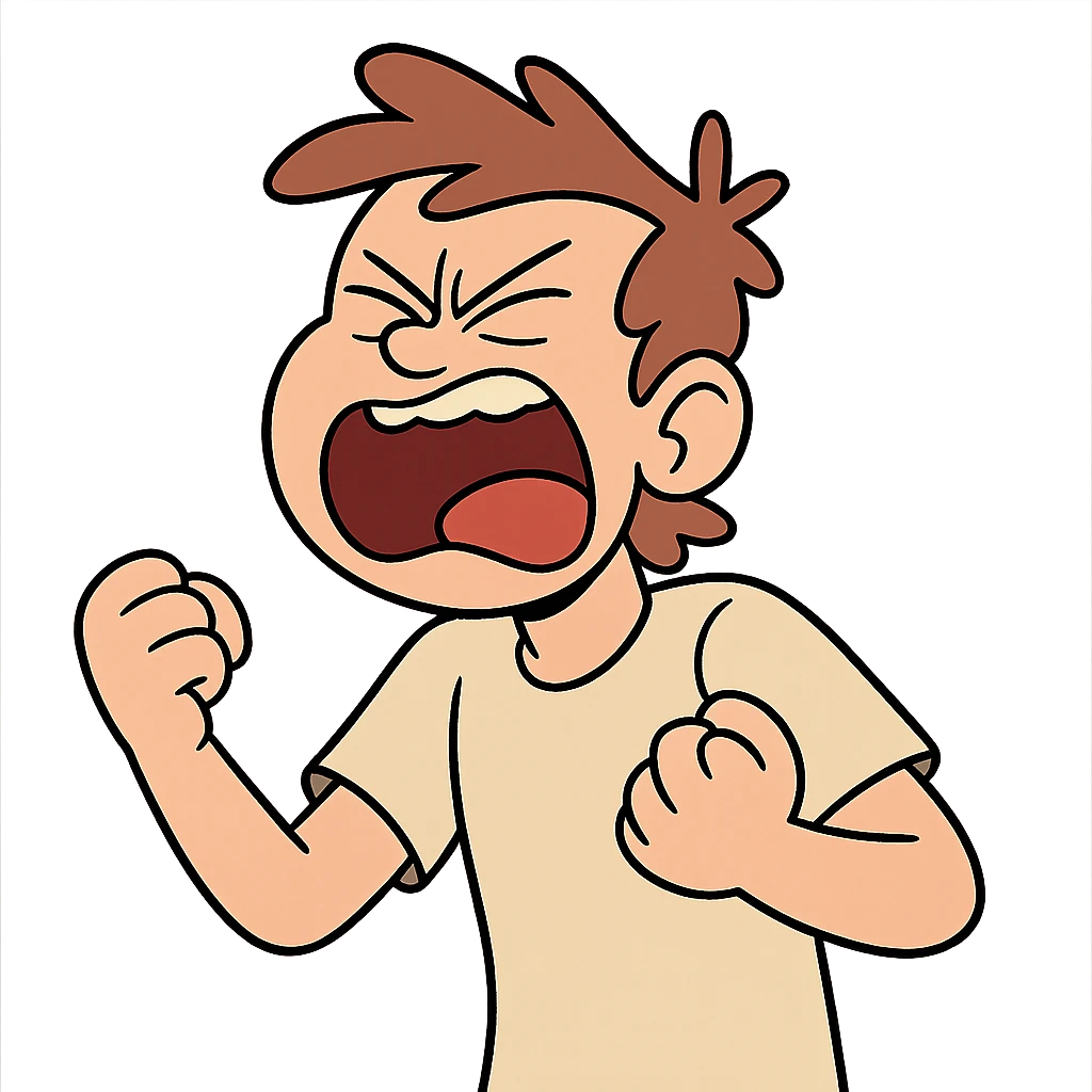 a person shouting in frustration, cartoon style emoji