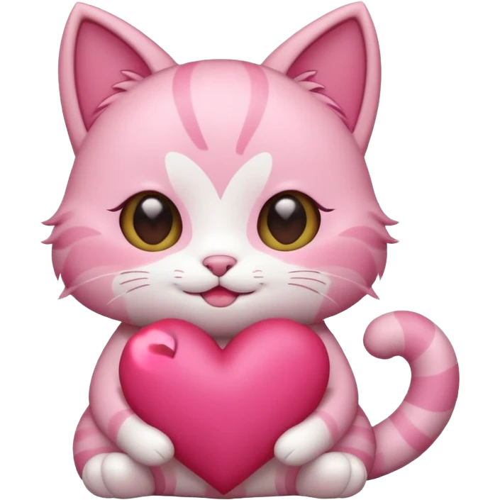 chibi anime pink cat smiling holding a big heart emoji