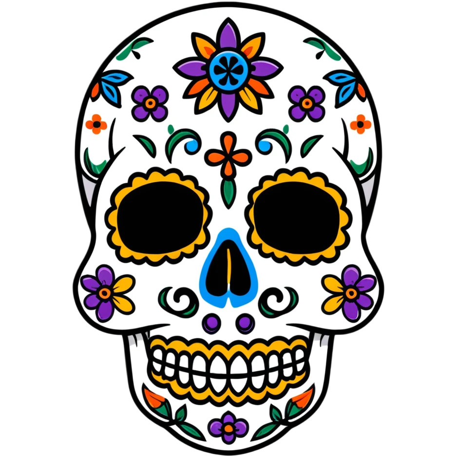 Day of the Dead skull with colorful paint and decorations emoji