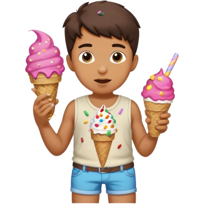 a boy that’s wearing shorts with ice cream and sprinkles and pit vipers emoji