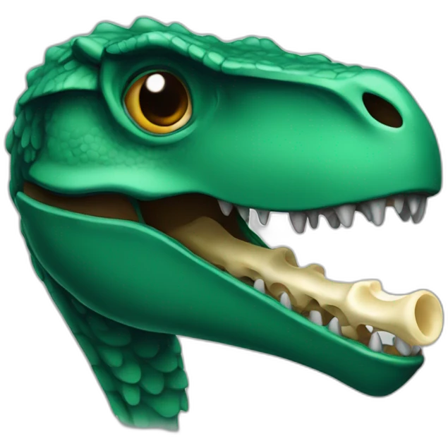dark green raptor head holding bone emoji