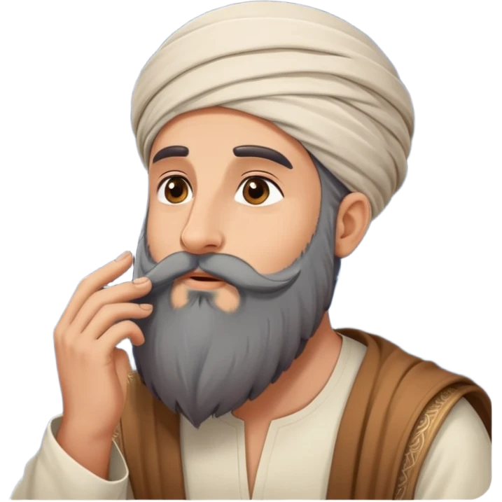 Middle Eastern sage with long beard stroking his beard while looking up at stars emoji