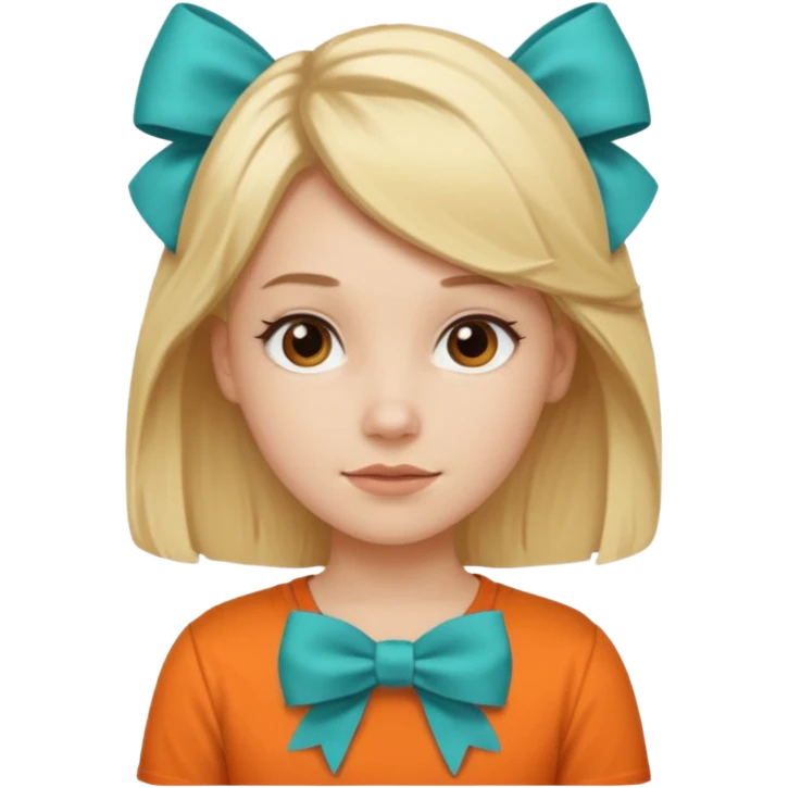 blond girl with orange shirt and  teal bow in hair emoji
