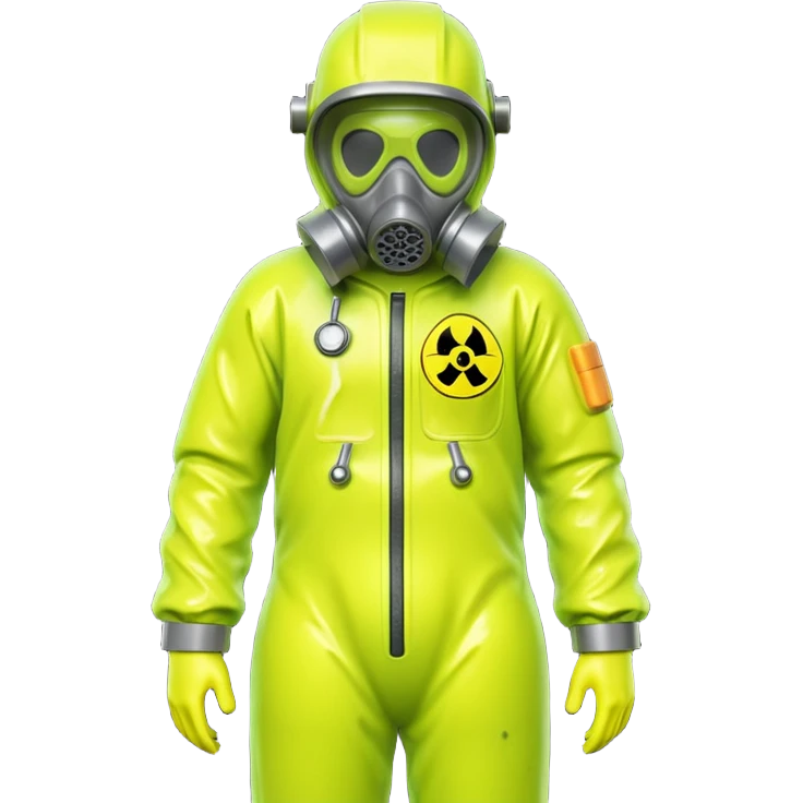 3D render of Hazmat Suit, toxic waste aesthetic, neon green bubbling liquid, caution yellow metal, industrial warning texture. emoji