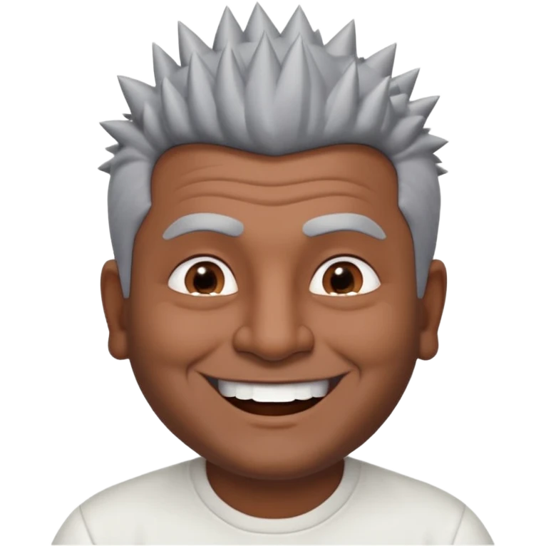 50 yr old indian man, dark skin, grey hair, big smile, white teeth, chubby, no moustache, clean shaven, spiky hair emoji