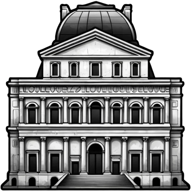 I want a graffiti style Louvre museum sticker. 
it must be black and white emoji