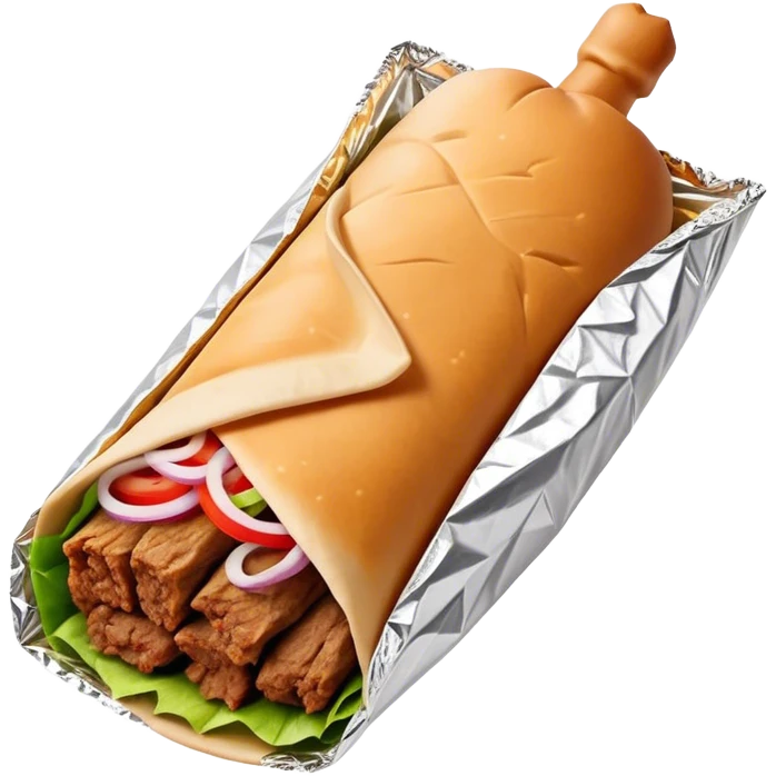Doner Kebab Cinematic Realistic Doner Kebab Dish Emoji, depicted as iconic, spiced meat wrapped in foil and paper, rendered with lifelike textures and dynamic, appetizing lighting. emoji