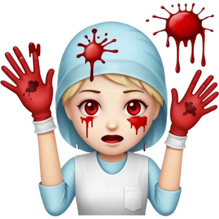 goregrind inspired emoji, blood splatters, surgical gloves, crazed expression emoji