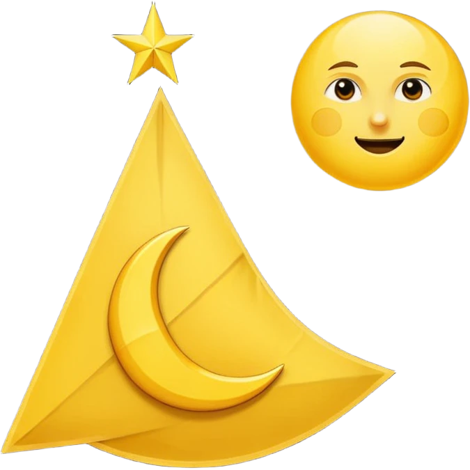 A triangular yellow flag with a crescent moon and above the moon a mini sun emoji