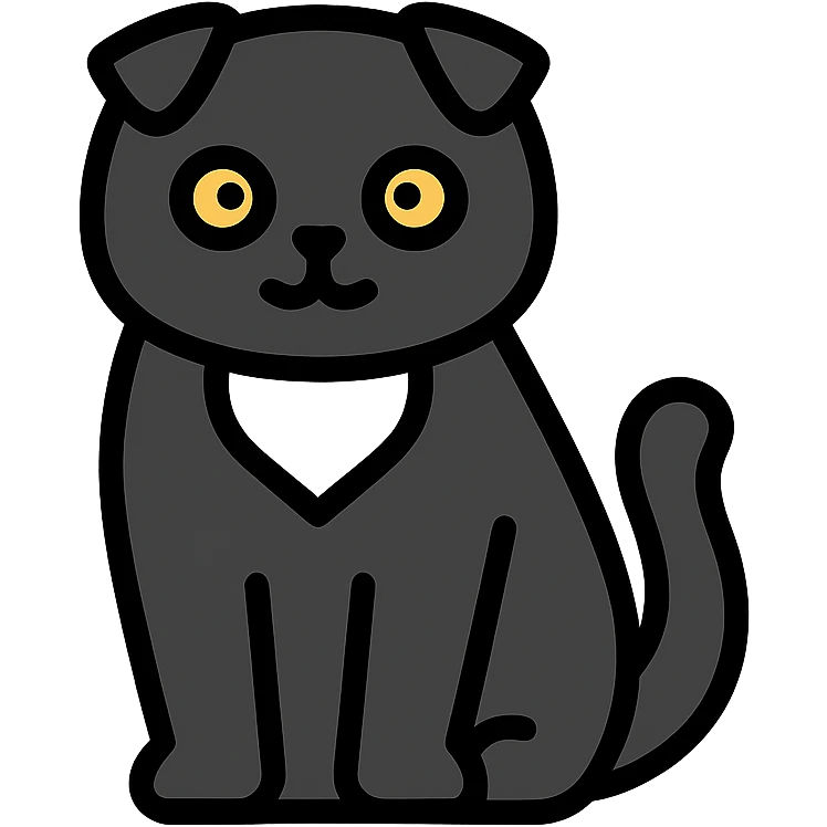 black Scottish fold cat with white spot on the chest emoji