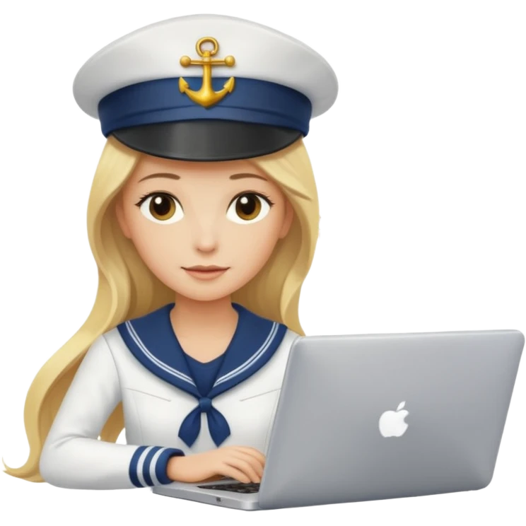 a blondie woman with long hair working with a computer laptop and a grains vessel (boat) around emoji