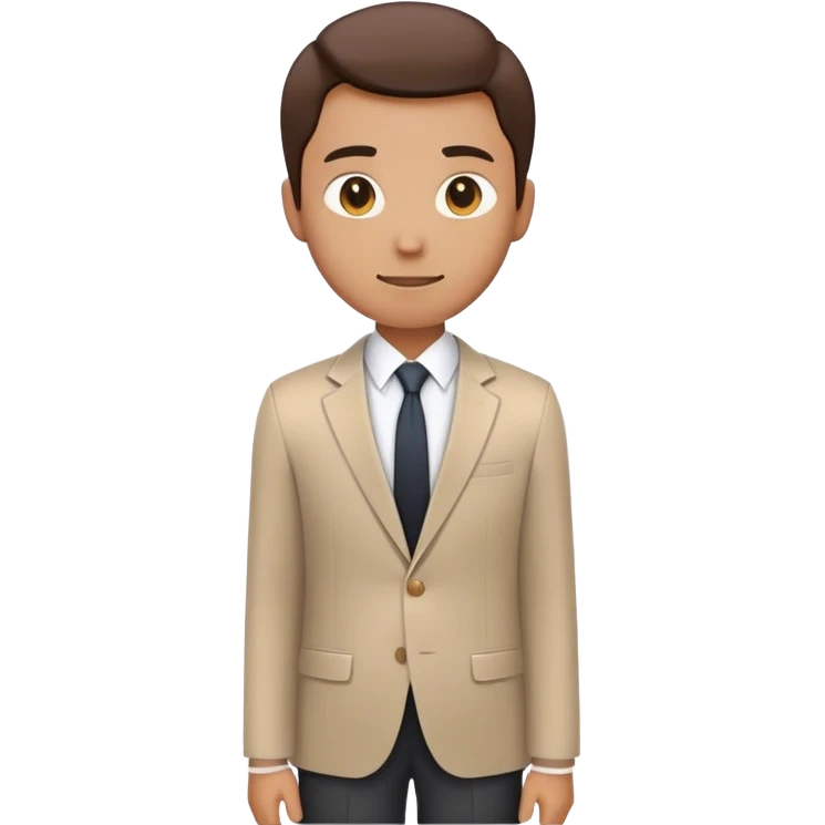 person seen from 3/4 rear angle, standing straight with professional posture, wearing formal office clothes like blazer or suit, arms relaxed by sides, clean minimal emoji design, smooth lines, simple color palette, white background emoji