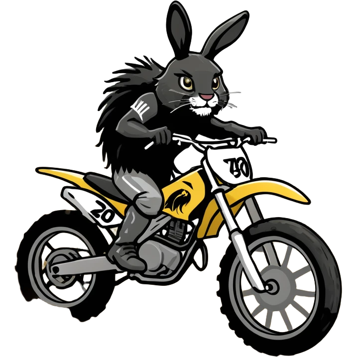 Black bunny on a dirt bike bunny has mane line a lion emoji