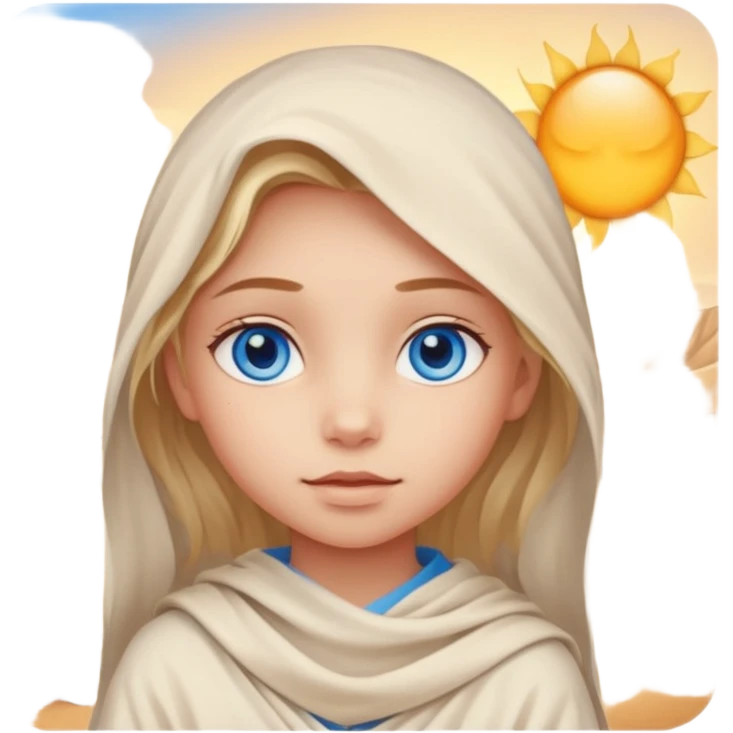blue eyed desert girl child with creme cloth emoji