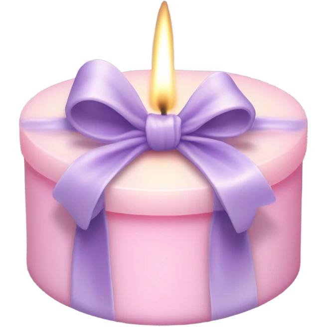 A pastel pink candle wrapped with a delicate lavender satin bow, glowing softly. emoji