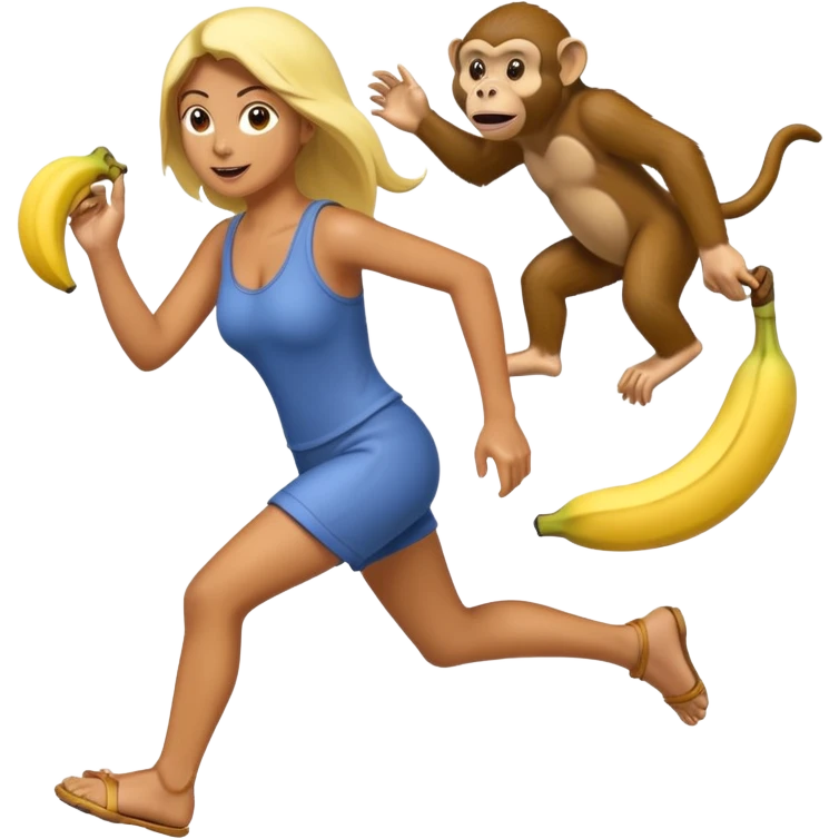Monkey chasing a woman holding a banana  emoji