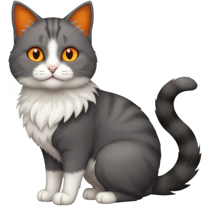 full body half dark grey and half white cat with white front legs emoji