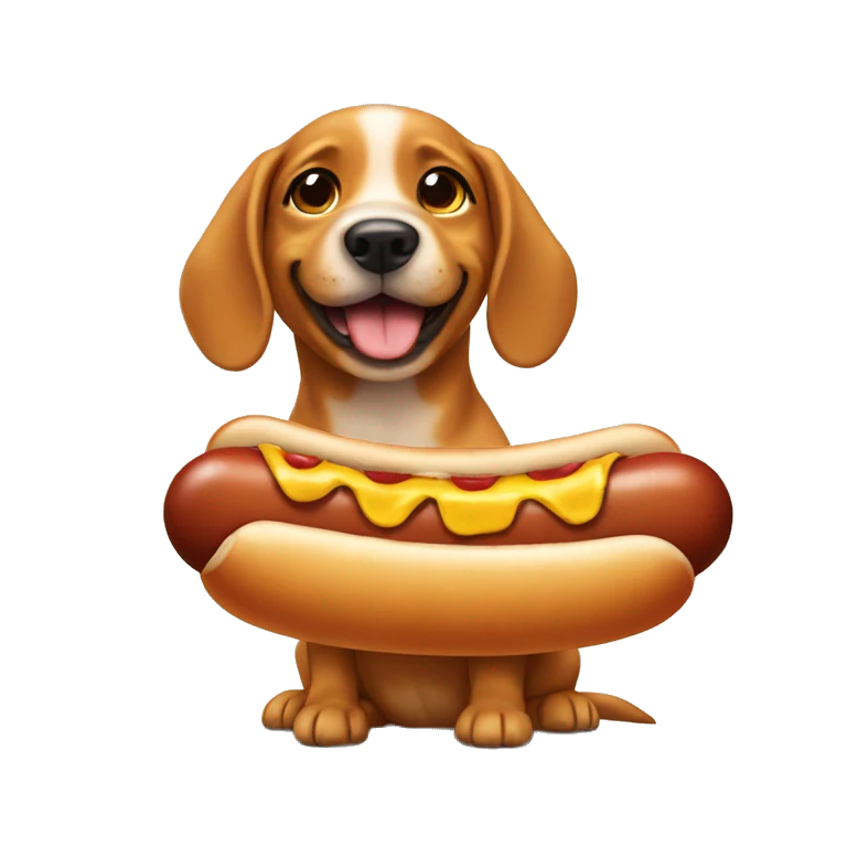 puppy dressed as a hot dog emoji