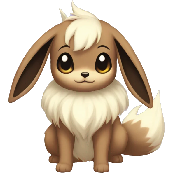 Kawaii Shiny Pastel Eevee with dark brown long emo hair covering her eyes Full Body emoji