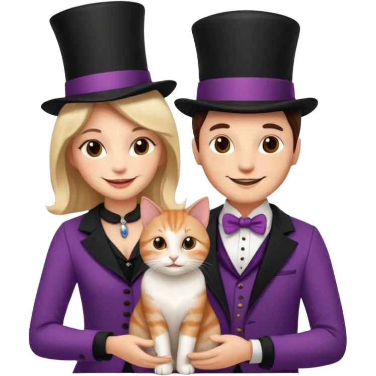 magician couple and their pet cat emoji