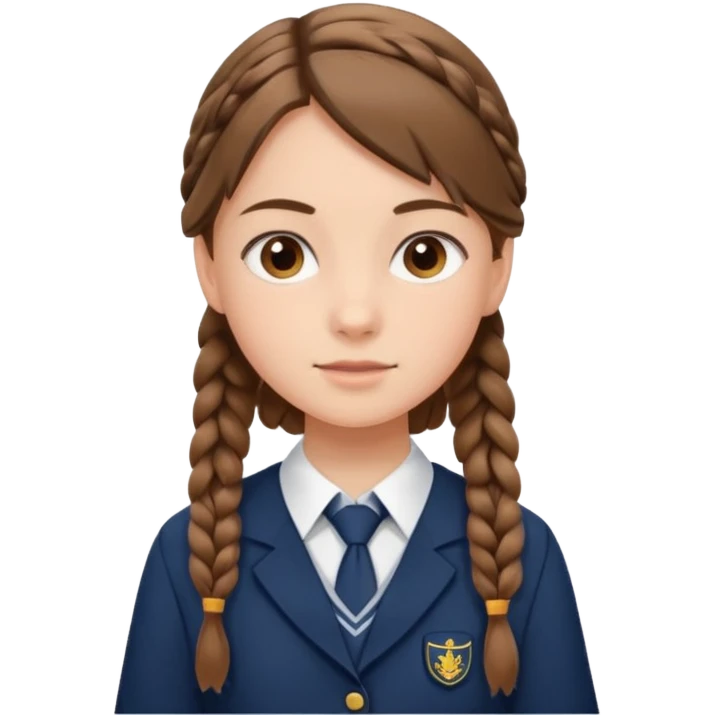 student, brown braid hair girl kid, school uniform emoji