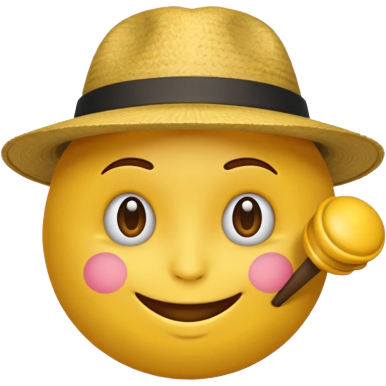Un emoji rond jaune qui sourit avec un capeau de poète emoji