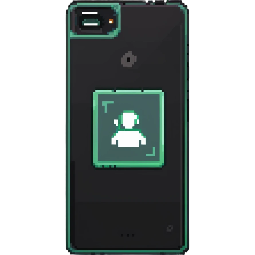 Y2K folder phone, closed, with a selfie sticker on the cover emoji